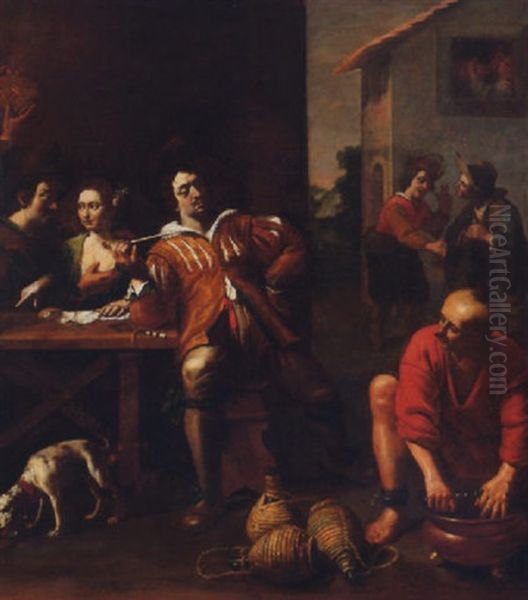 Figures Drinking, Smoking And Cavourting Outside A Brothel - view 1