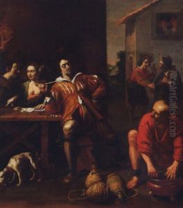 Figures Drinking, Smoking And Cavourting Outside A Brothel