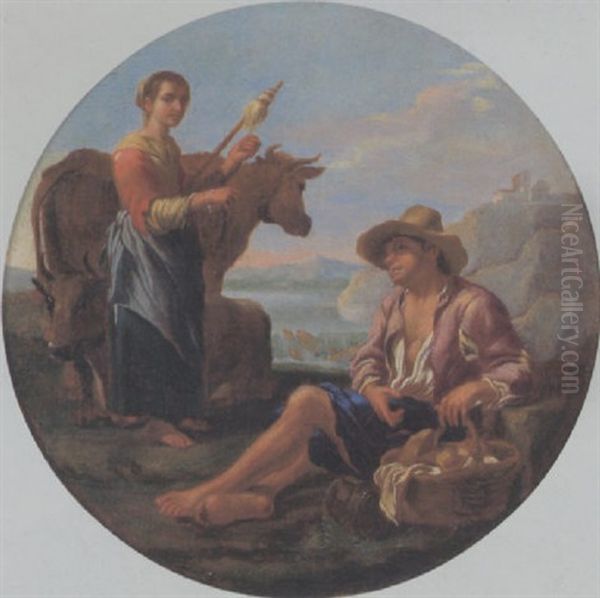 Pastorella E Mandriano In Un Paesaggio - view 1