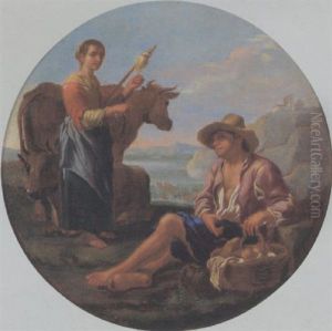 Pastorella E Mandriano In Un Paesaggio Pastorella E Mandriano In Un Paesaggio