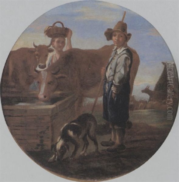 Pastorella E Mandriano In Un Paesaggio - view 1