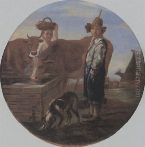 Pastorella E Mandriano In Un Paesaggio Pastorella E Mandriano In Un Paesaggio