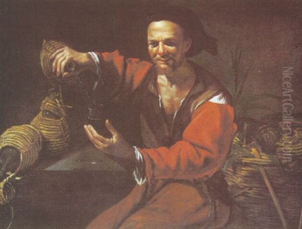 A Peasant Pouring Wine From A Casket - view 1