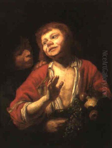 Two Young Boys With Fruit - view 1