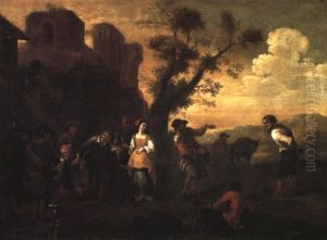 Peasants Dancing Beside The Walls Of A Fortified Town
