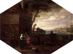 A Fortune Teller Reading The Palm Of A Traveller Outside An Inn.... by Michelangelo Cerquozzi