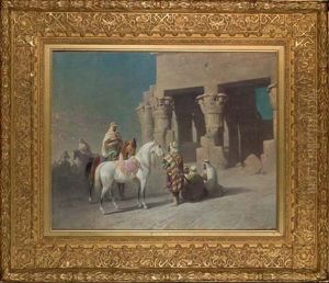 Chefs Bedouins Devant Le Temple De Horoeris Et Sobek A Kom-ombos En Haute Egypte by Felice Cerruti-Beauduc