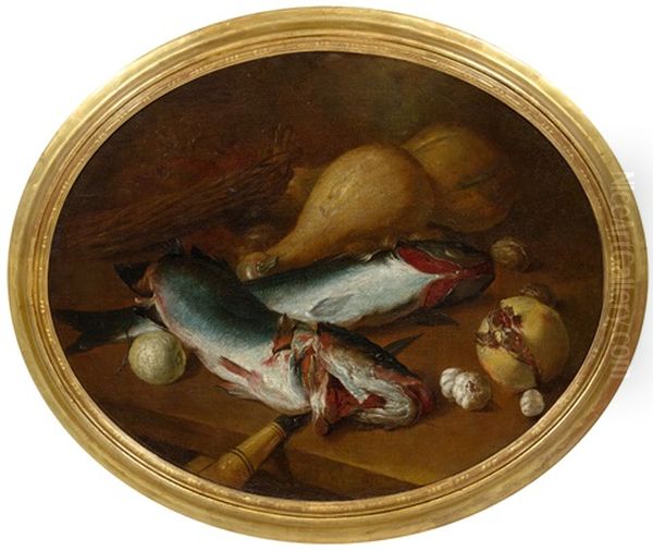 Still Life With Fish, Squash, Garlic And A Pomegranate - view 1