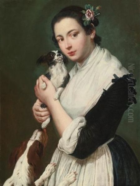A Young Lady With Two Dogs - view 1