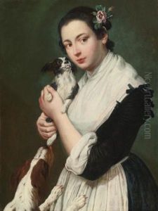A Young Lady With Two Dogs by Giacomo Ceruti