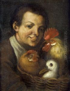 Knabe Mit Einem Korb Mit Federvieh