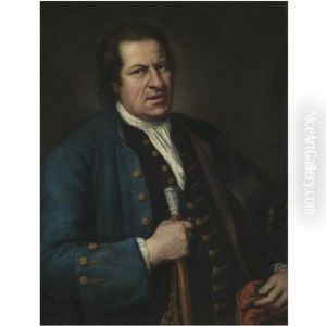 Portrait Of A Gentleman, Half Length, Wearing A Blue Coat And Holding A Cap And Baton