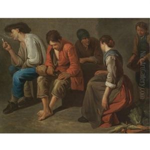 A Study Of A Tavern Interior With Peasants Drinking And Smoking by Giacomo Ceruti
