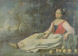 Contadinella Con Mele En Plein Air by Giacomo Ceruti