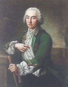 Portrait Of A Gentleman Wearing A Green Coat And Holding A Cane