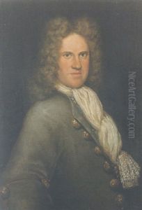 Portrait Of A Man Wearing A Grey Jacket With A White Lace-trimmed Cravat