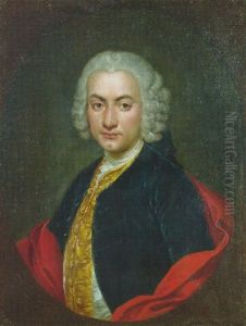 Portrait Of A Gentleman, Half-length, In A Blue Velvet Jacket, A Gold-embroidered Waistcoat And A Red Cape