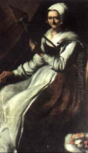 An Old Woman With A Distaff - view 1