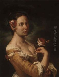 A Young Girl Holding A Rose by Giacomo Ceruti