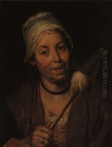 A Woman Holding A Distaff
