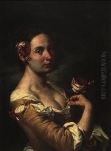 Portrait D'une Jeune Femme Se Parant D'une Rose by Giacomo Ceruti