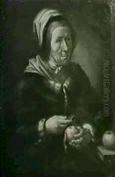 Alte Frau, Ein Apfel Schalend - view 1
