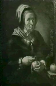 Alte Frau, Ein Apfel Schalend