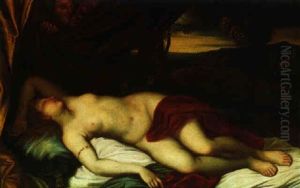 Schlafende Venus In Einer Landschaft, Von Zwei Satyrn Beobachtet by Federico Cervelli