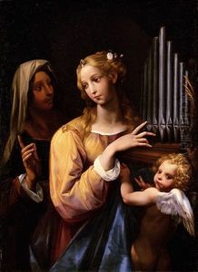 Santa Cecilia Con L'organo Portatile, Un'altra Santa Ed Un Putto by Giuseppe Cesari