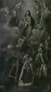 The Martyrdom Of St. Margaret Of Antioch; The Madonna And   Child With Ss. Peter And Paul Above by Giuseppe Cesari