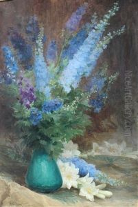 Grand Bouquet De Jacinthes, Lys Et Bleuets Sur Un Entablement