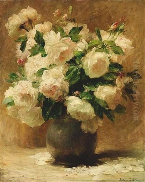 Stilleben Mit Weisen Rosen In Einer Kugelvase - view 1