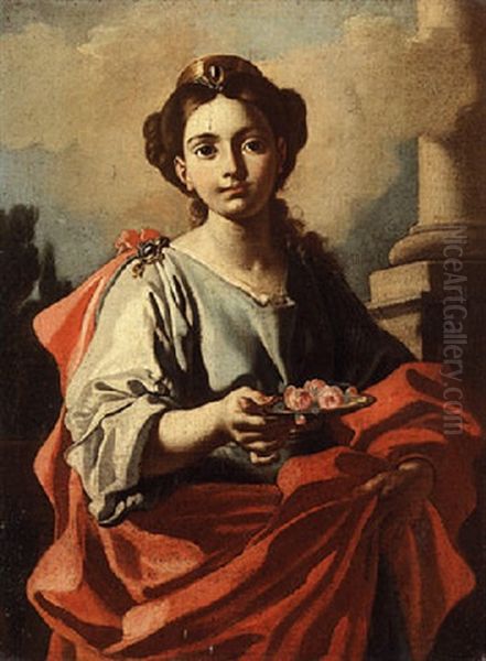 A Female Saint Holding A Plate Of Roses - view 1