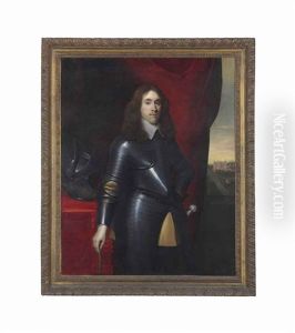 Portrait Of Engelbert Ploos Van Amstel (1632-1680), Three-quarter-length, In Armour, Before A Draped Curtain, Kasteel Gunterstein Beyond by Jonson van Ceulen