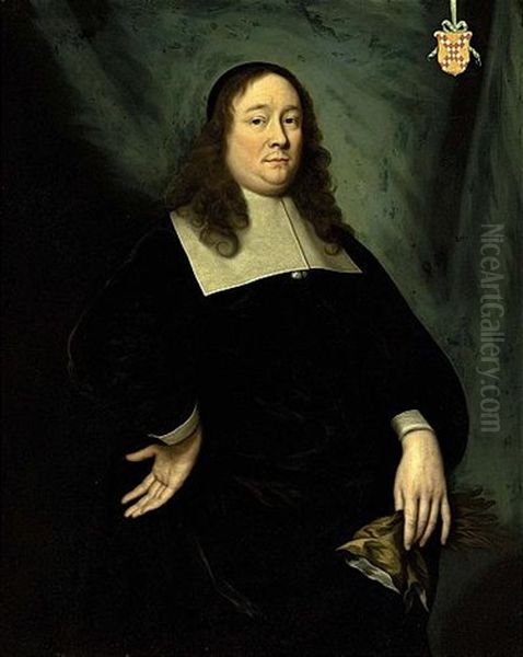 A Portrait Of A Gentleman, Said To Be From The Appeltern Family, Wearing A Black Coat With A White Collar And White Cuffs, Holding A Pair Of Gloves In His Left Hand - view 1