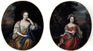 Portrait Of A Young Woman In A White And Gold Dress With Landscape Beyond thumbnail