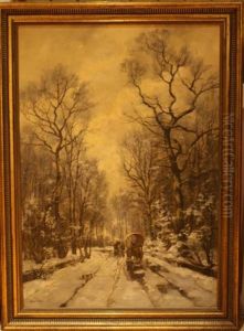 Winters Laan Met Huifkar by Nico Cevat