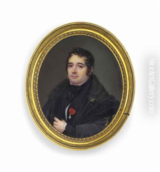 A Young Gentleman, In Black Coat, White Shirt And Knotted Black Silk Cravat, Wearing A Red Badge With A Maltese-shaped White Cross Attached At His Lapel - view 1
