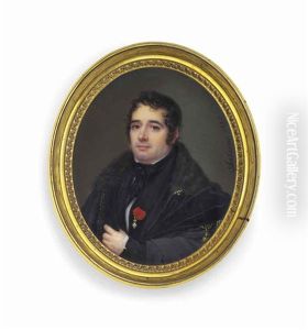 A Young Gentleman, In Black Coat, White Shirt And Knotted Black Silk Cravat, Wearing A Red Badge With A Maltese-shaped White Cross Attached At His Lapel by Emmanuel Flavien Chabanne