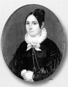 A Lady, Wearing Black Dress With Tie Lace Collar, Gold Drop Earrings And Pocket Watch