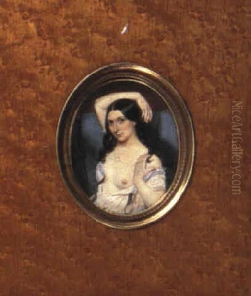 A Coquette Lounging In An Enticing Stance, With Dark Hair Falling To He Shoulders... - view 1