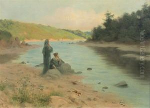 Reverie Au Bord De La Riviere by Maurice Chabas