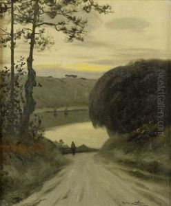 Coucher De Soleil Sur Le Lac by Maurice Chabas