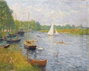 Bateaux Sur Une Fleuve (bougival?) by Maurice Chabas