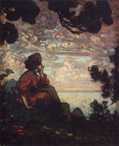 Reverie Face A La Mer Au Soleil Couchant by Maurice Chabas