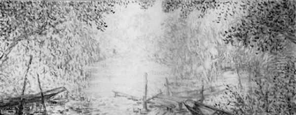 Paysage Au Ponton Avec Barques De Peches - view 1