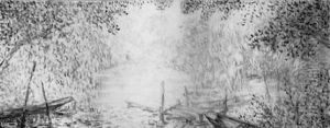 Paysage Au Ponton Avec Barques De Peches by Maurice Chabas