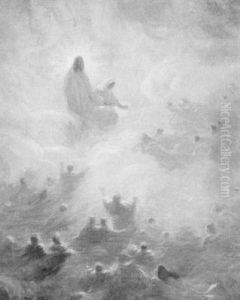 Vague D'ames Deferlant Au Pied Du Christ Centre D'amour - Vision Symboliste by Maurice Chabas