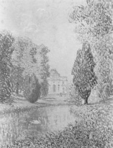 Swan In A Garden Pond Before A Manor
