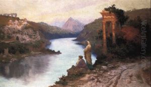 Figures By A River With Classical Ruins Figures By A River With Classical Ruins